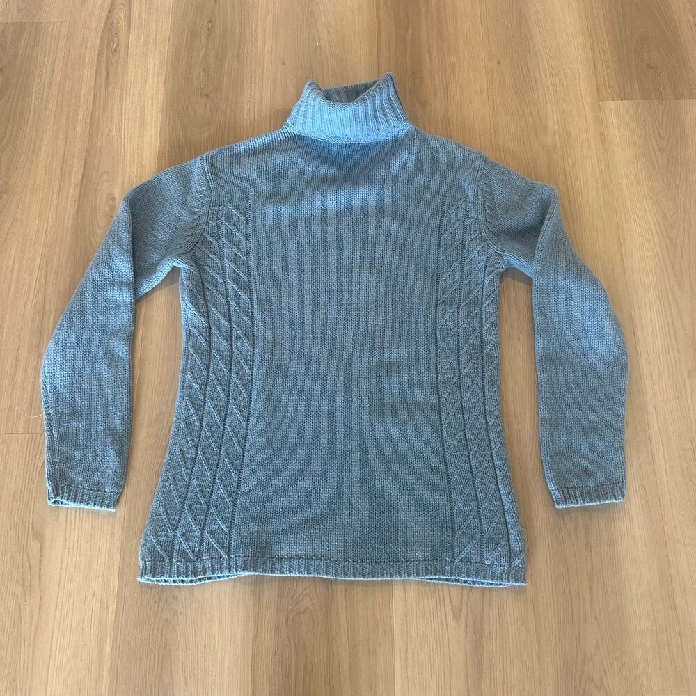 Sarah Spencer Vintage Lambswool Cowl Neck Sweater Blue Medium Chunky Knit Warm - Picture 2 of 8